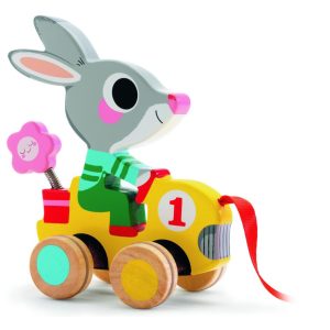 Djeco Houten Trekdier Konijn Roulapic – Trekfiguur met Wielen voor Peuters