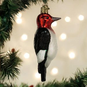 Kerstbal Roodkop Specht – Handgemaakt glazen vogelornament van Old World Christmas