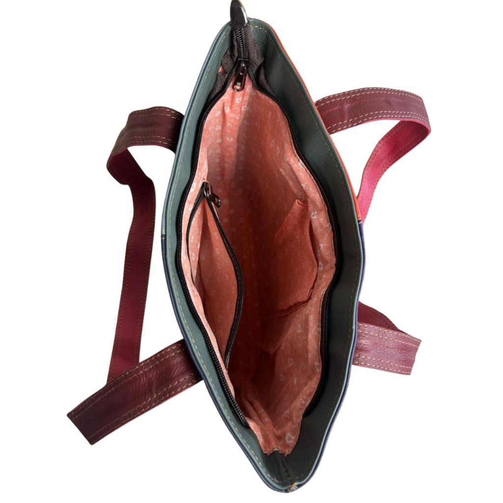 Leren Shopper Lakshmi 4 – Fairtrade handgemaakte leren tas van restleer - Afbeelding 5