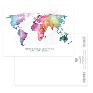 Ansichtkaart Wereldkaart – Aquarelontwerp van Christine Matthies