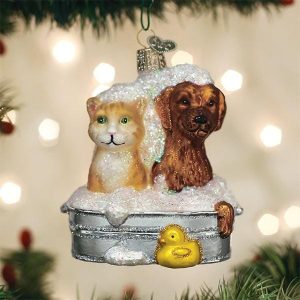Kerstbal Hond en Kat in Bad