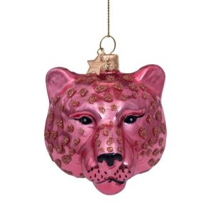 Kerstbal Panter Hoofd Oud-roze