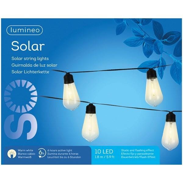 Solar LED Lichtsnoer Gloeilamp – 10 knipperende lampjes, 4,5 meter met flash-effect (Lumineo)
