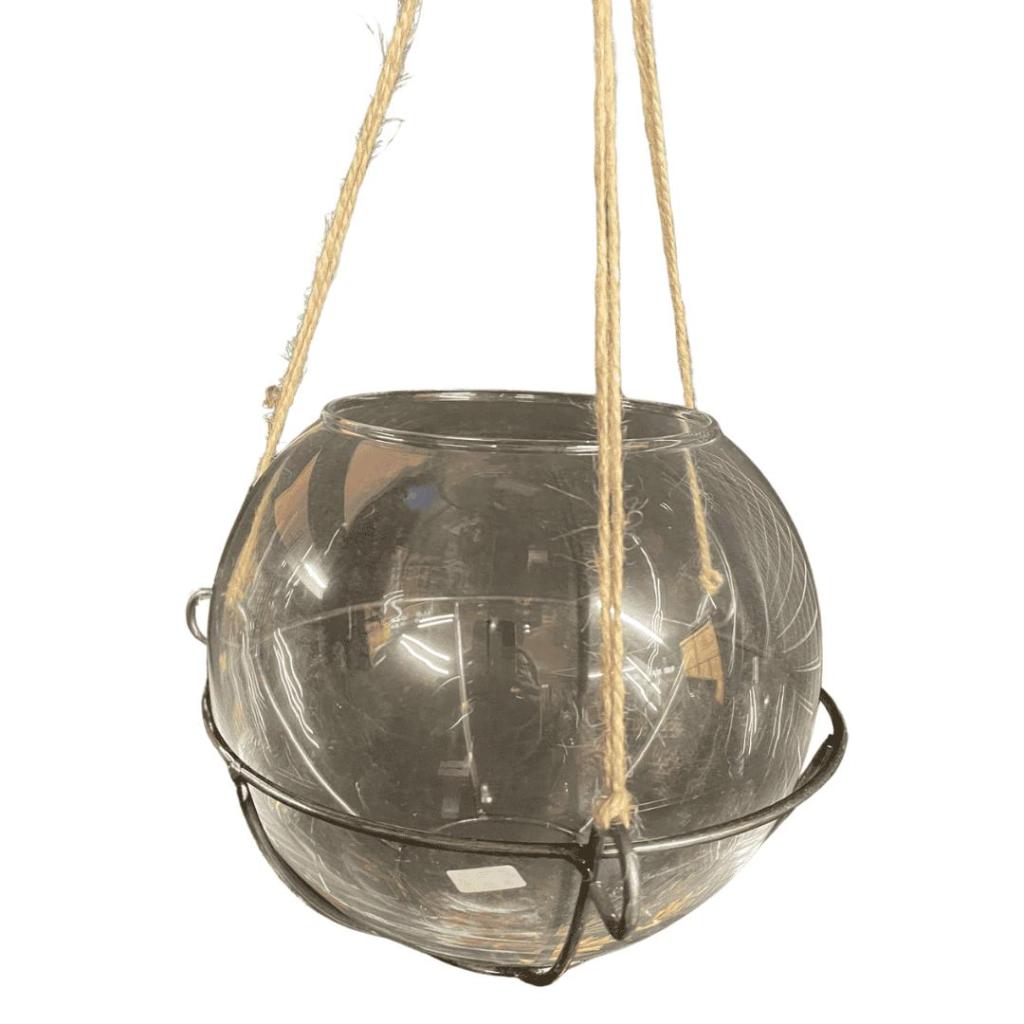 Hangende glazen bol in metalen frame – transparant – 28 x 22 cm - Afbeelding 3