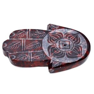 Zeepsteen Chakra Hand Wierookhouder roodbruin