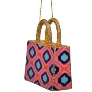 Kerstbal Boodschappentas Ruit Blauw-oranje