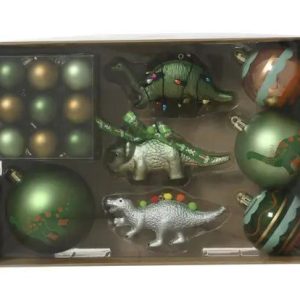 Onbreekbare Kerstballenset met Dinosaurussen – 25-delig – Groen & Goud – Kaemingk