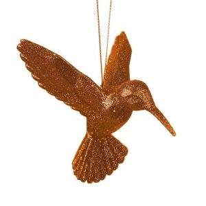 Kerstbal Acryl Kolibrie Amber met Glitters