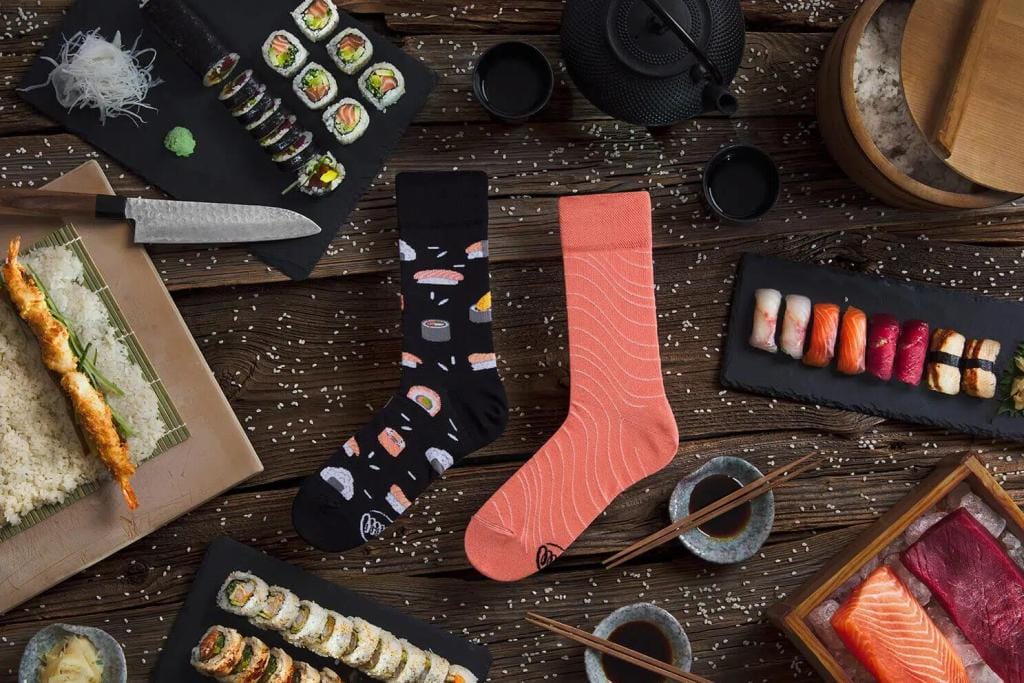Many Mornings Mismatch Sokken – Sushi Roll – Maat 39-42 – Foodie Sokken – Zalm & Rijst - Afbeelding 4