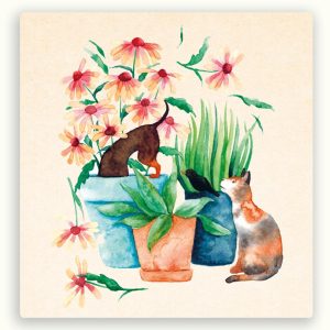 ZintenZ vierkante postkaart – Kat, teckel en plantenchaos