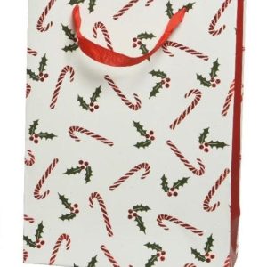 Cadeautas Papier Wit met Glitter Snoepstok