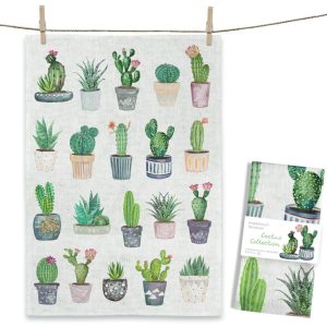 Theedoek Cactussen– Aquarel van Christine Matthies