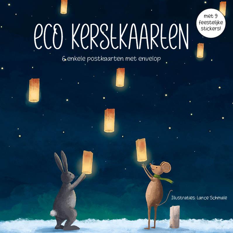 Zintenz Eco Kerstkaarten – Set van 6 duurzame kerstkaarten met 9 stickers – Illustraties Lance Schmale