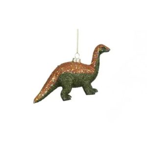 Kerstbal Dinosaurus Groen met Koperkleurige Rug – Glazen Ornament