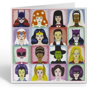 Wenskaart Heroines and Villains – Illustratie van vrouwelijke helden en schurken (16,2 x 16,2 cm)