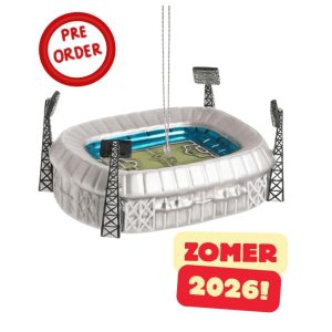 Kerstbal Rotterdams Voetbalstadion – Realistische uitvoering in zilver, zwart, blauw en groen – Glazen voetbalstadion ornament