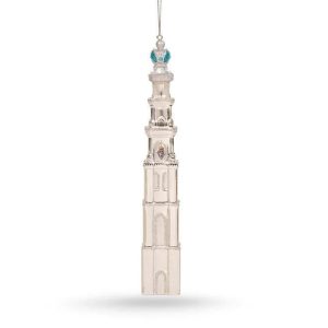 Kerstbal Westertoren Zilver – Handgemaakt glazen ornament van De Ballen uit Amsterdam