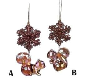 Kerstbal Acryl Eekhoorn met Sneeuwvlok Bruin B