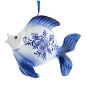 Kerstbal Delftsblauwe Vis Porselein B