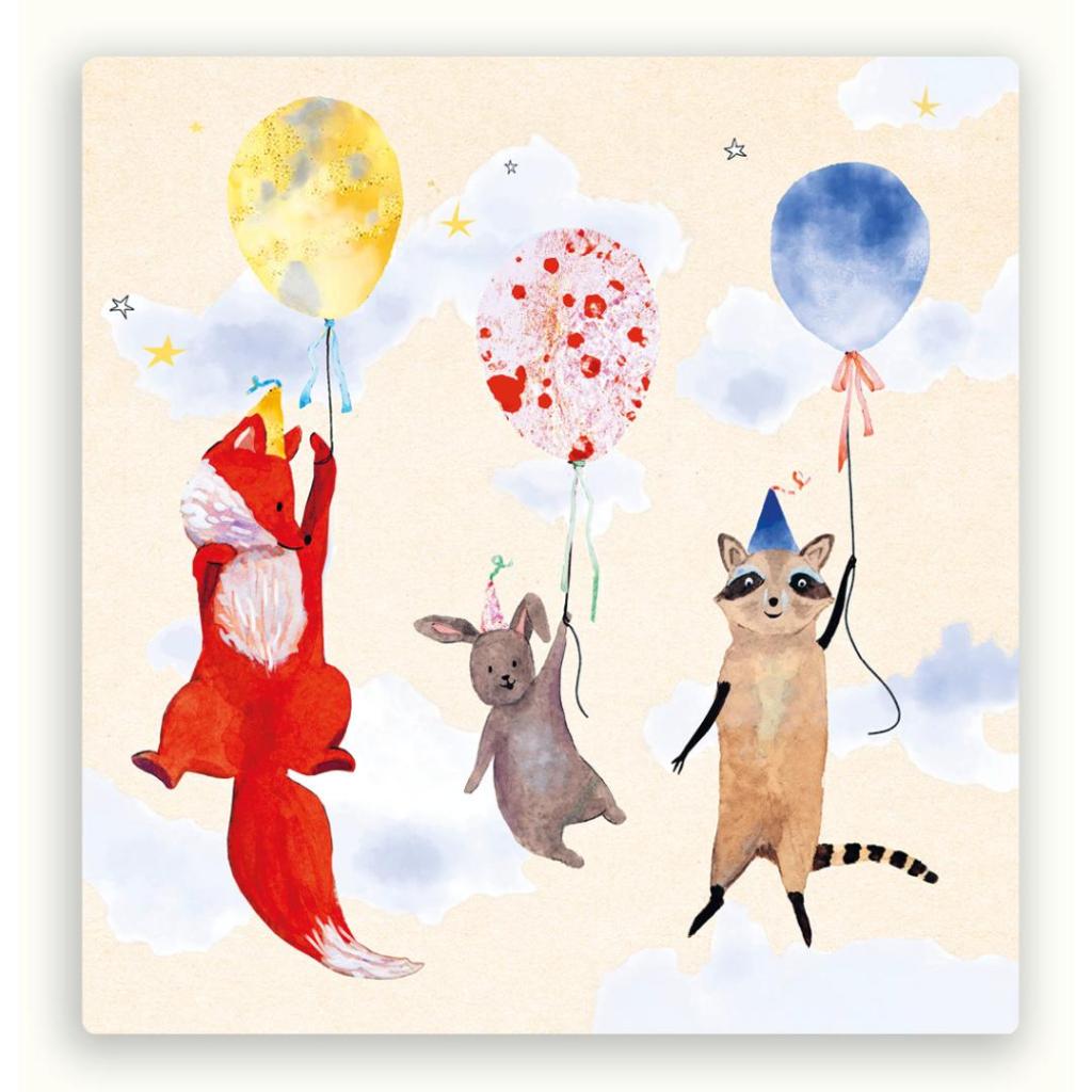 Vierkante Postkaart Dieren met Ballonnen – ZintenZ duurzame kaart (13,5 x 13,5 cm)