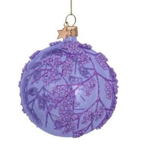 Kerstbal Transparant Paars met Blaadjes