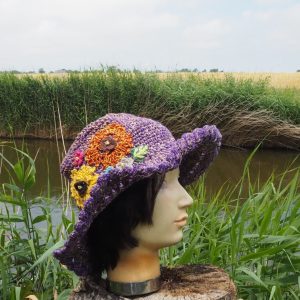 Hennep hoed Flower – paars