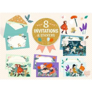 Uitnodigingen Tuinvriendinnen – Set van 8 kaarten met enveloppen & stickers – Djeco