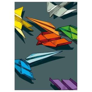 Ansichtkaart Mio – Papieren Vliegtuigjes (illi)