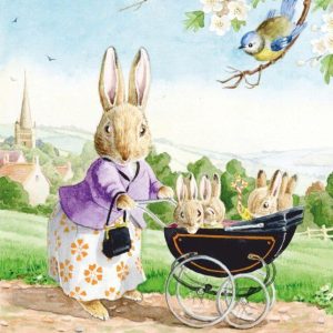 Ansichtkaart Mother rabbit pushing pram