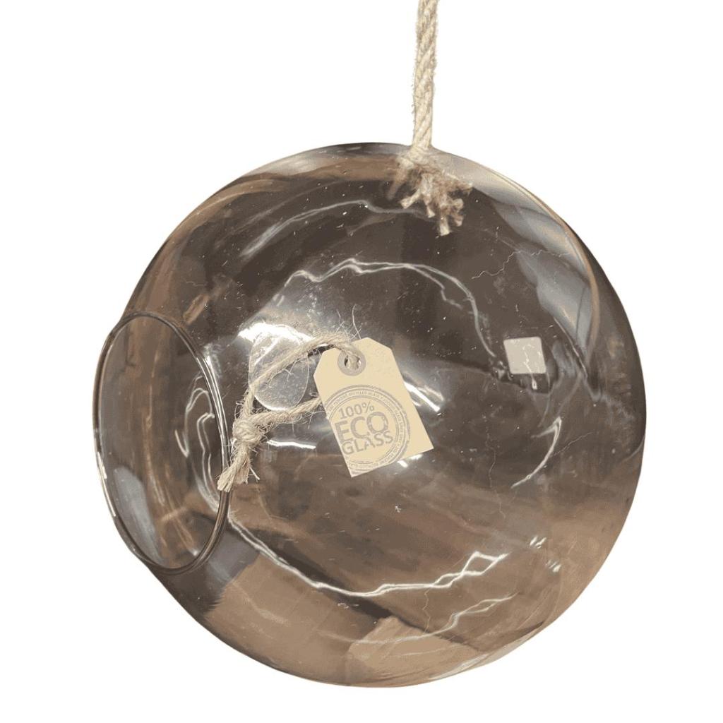 Hangende glazen bol van gerecycled glas met touw – Ø30 cm - Afbeelding 4