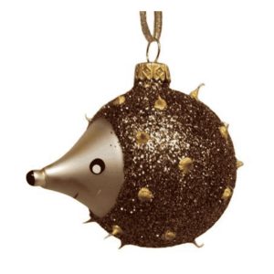 Kerstbal Egel – Goudbruine handbeschilderde glazen kerstdecoratie