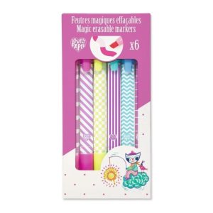 Magische viltstiften – Set van 6 uitwisbare markers met dubbele punt – Djeco