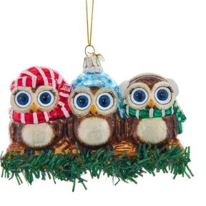 Kerstbal Drie Uilen op een Tak