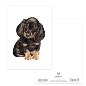 Ansichtkaart Teckel Puppy – Aquarelontwerp van Christine Matthies