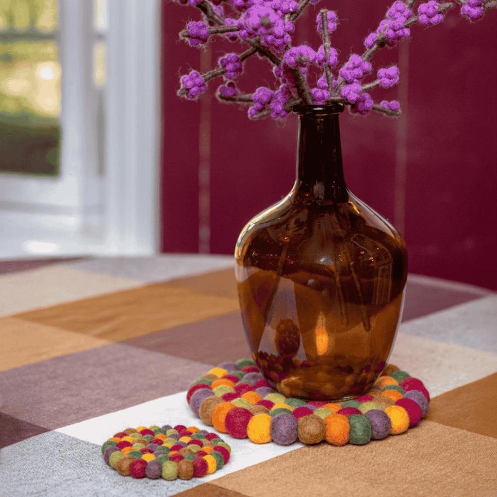 Vilten Onderzetters Indian Summer – Set van 4 Handgemaakte Wolvilt Coasters (10 cm) - Afbeelding 5