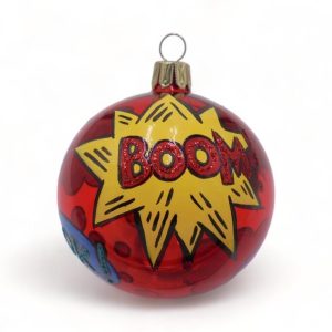 Kerstbal Rood glanzend transparant met Pop Art Boom