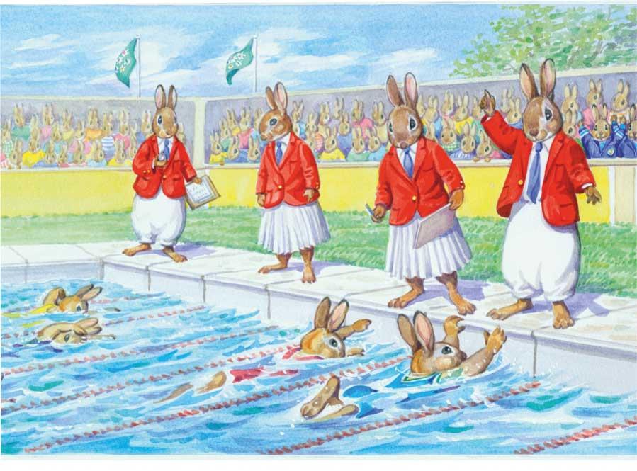 Ansichtkaart ‘Belinda goes for Gold’ – Zwemmende konijnen (Audrey Tarrant) - Afbeelding 2