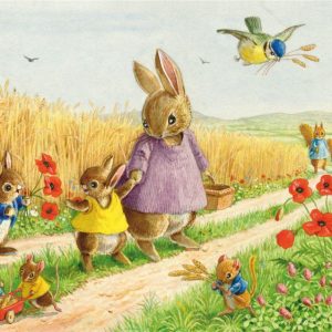 Ansichtkaart The comfield’ rabbits, squirrels, mice and poppies