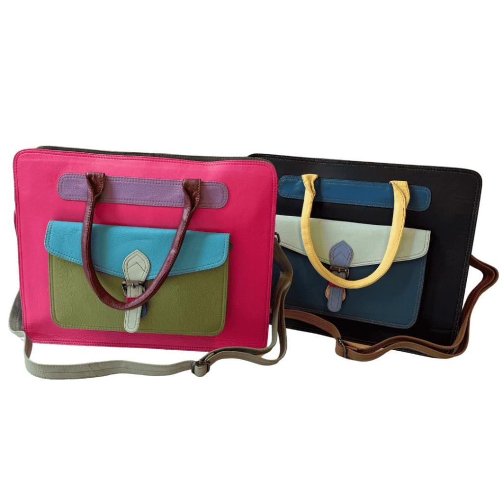 Damini 1 Fairtrade Laptoptas – Handgemaakte kleurrijke tas van restleer - Afbeelding 5