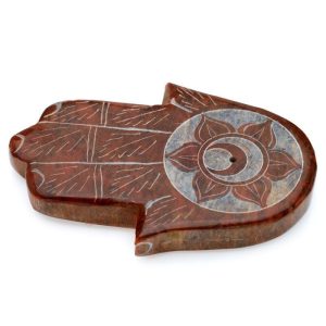 Zeepsteen Chakra Hand Wierookhouder bruin