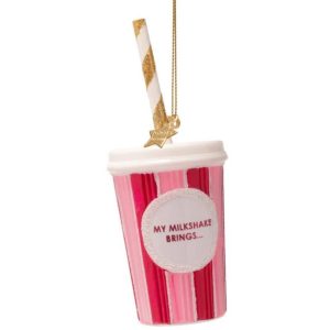 Kerstbal Roze Milkshake – Vrolijk Handgemaakt Ornament van Vondels (15,5 cm)
