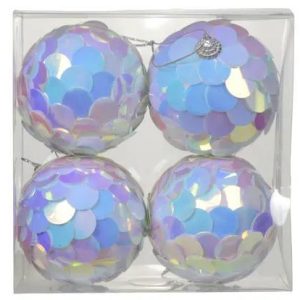 Onbreekbare Kerstballen Set van 4 – Schubbenstructuur IJsblauw – Ø 8 cm – Kaemingk