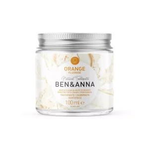 Ben & Anna Tandpasta Oranje met Fluoride – Glazen Pot – 100 ml