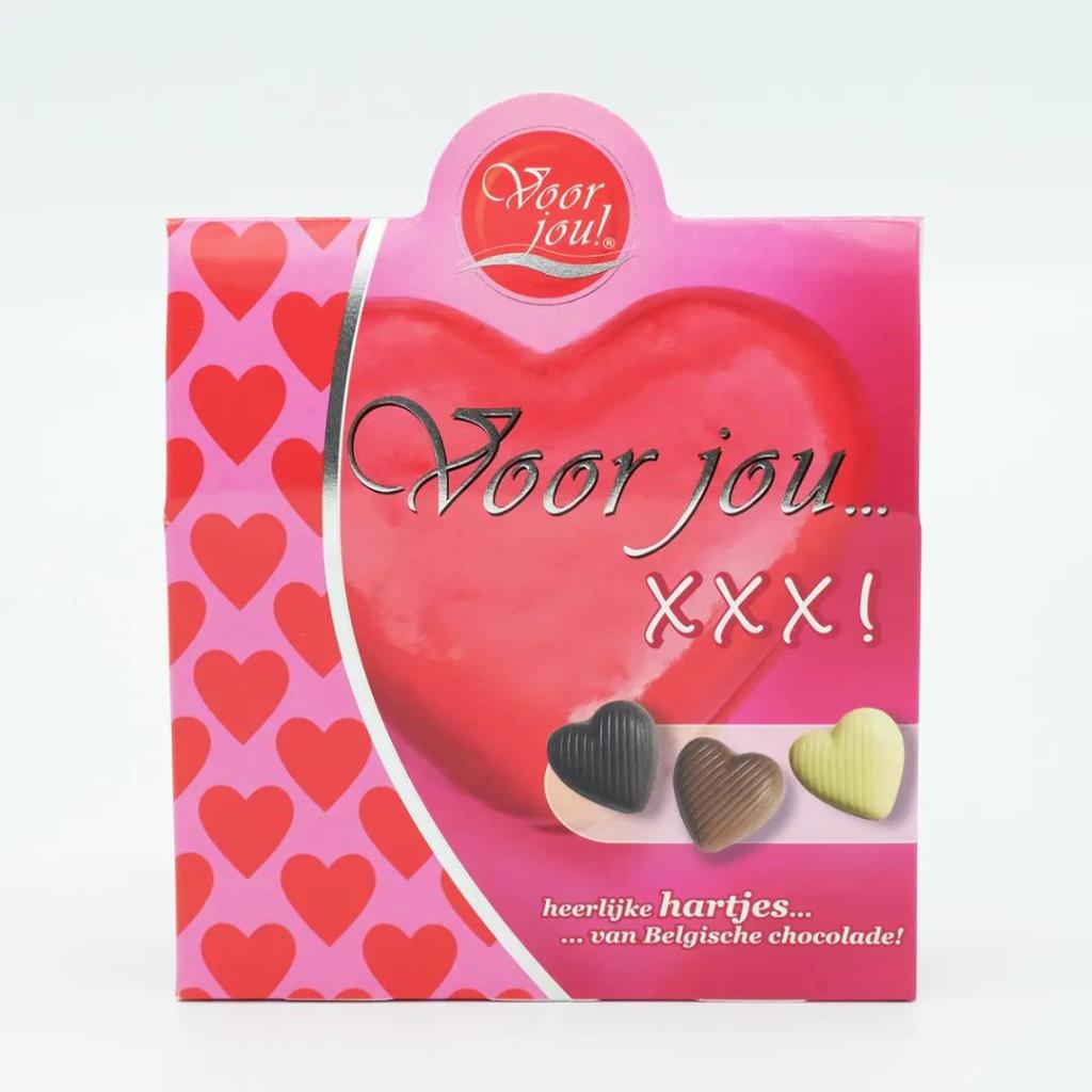 Chocolade Hartjes “Voor Jou XXX” – Belgische chocolade bonbons 100g
