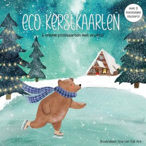 Zintenz Eco Kerstkaarten – Set van 6 duurzame kerstkaarten met 9 stickers – Illustraties Tina van Dijk Art