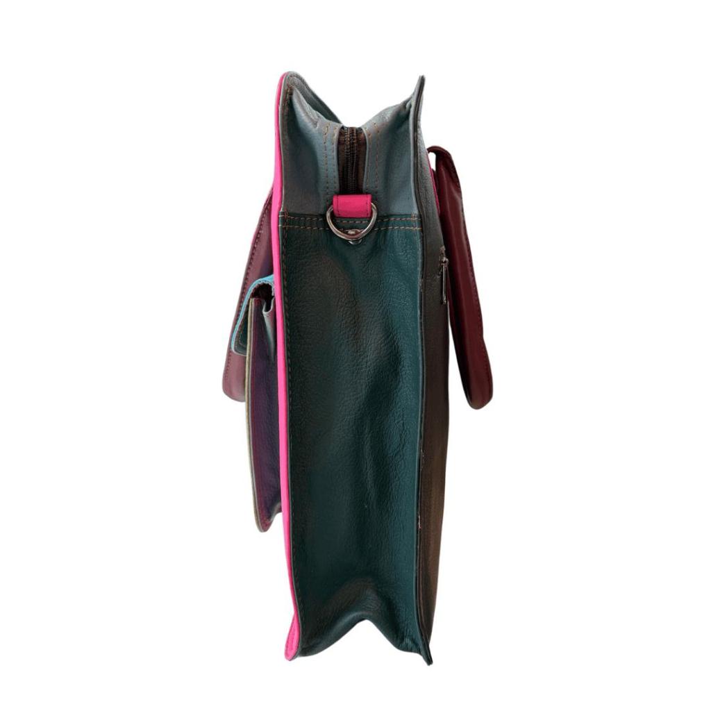 Damini 1 Fairtrade Laptoptas – Handgemaakte kleurrijke tas van restleer - Afbeelding 3