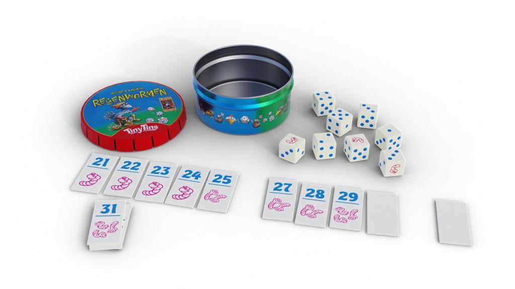Tiny Tins: Regenwormen – Compact Dobbelspel van 999 Games (2-7 spelers, 8+) - Afbeelding 4