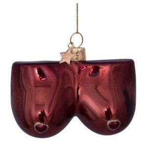 Kerstbal Bruine Borsten met Hartjes