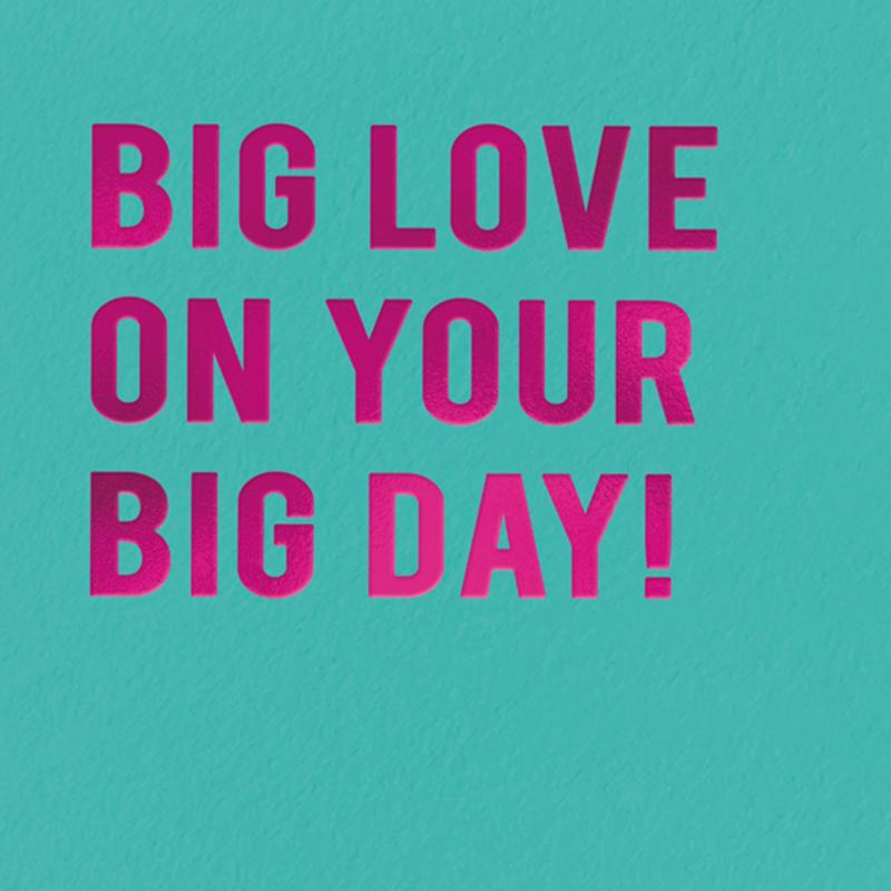 Verjaardagskaart Big Love On Your Big Day – Turquoise kaart met roze folie van Redback Cards (16 x 16 cm)