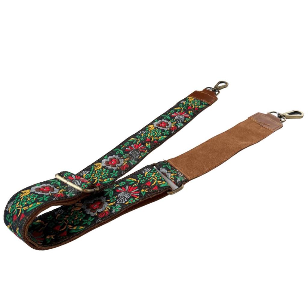 Leren Schouderriem Sheetal 1 – Geborduurde bloemenriem met verstelbare gesp - Afbeelding 2